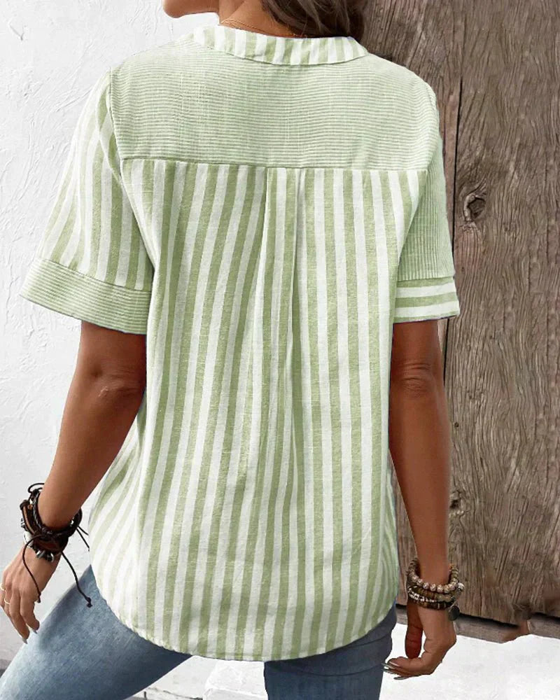 Casual Women's Blouse with Patchwork Striped Collar