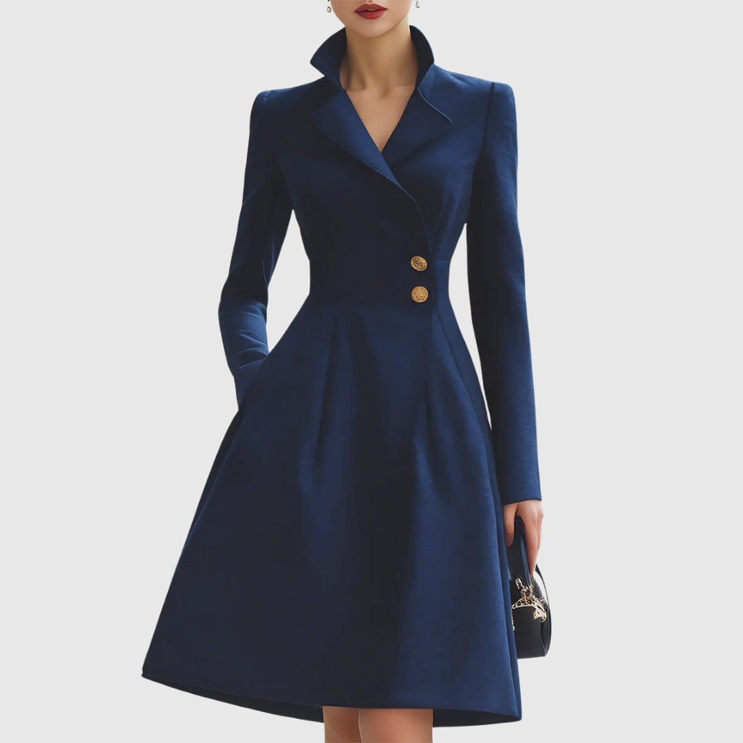 Abito da donna con colletto sartoriale e bottoni dorati