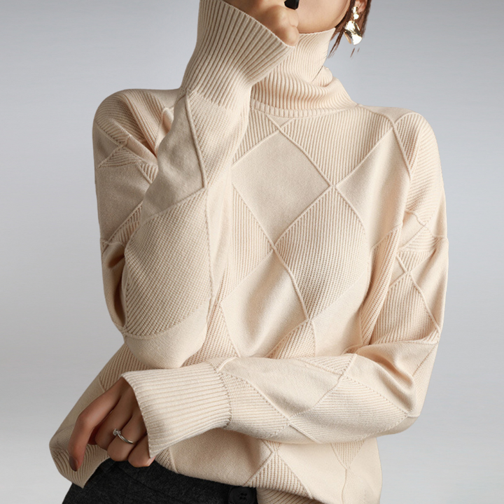 Pull Motif Géométrique Femme Col Roulé