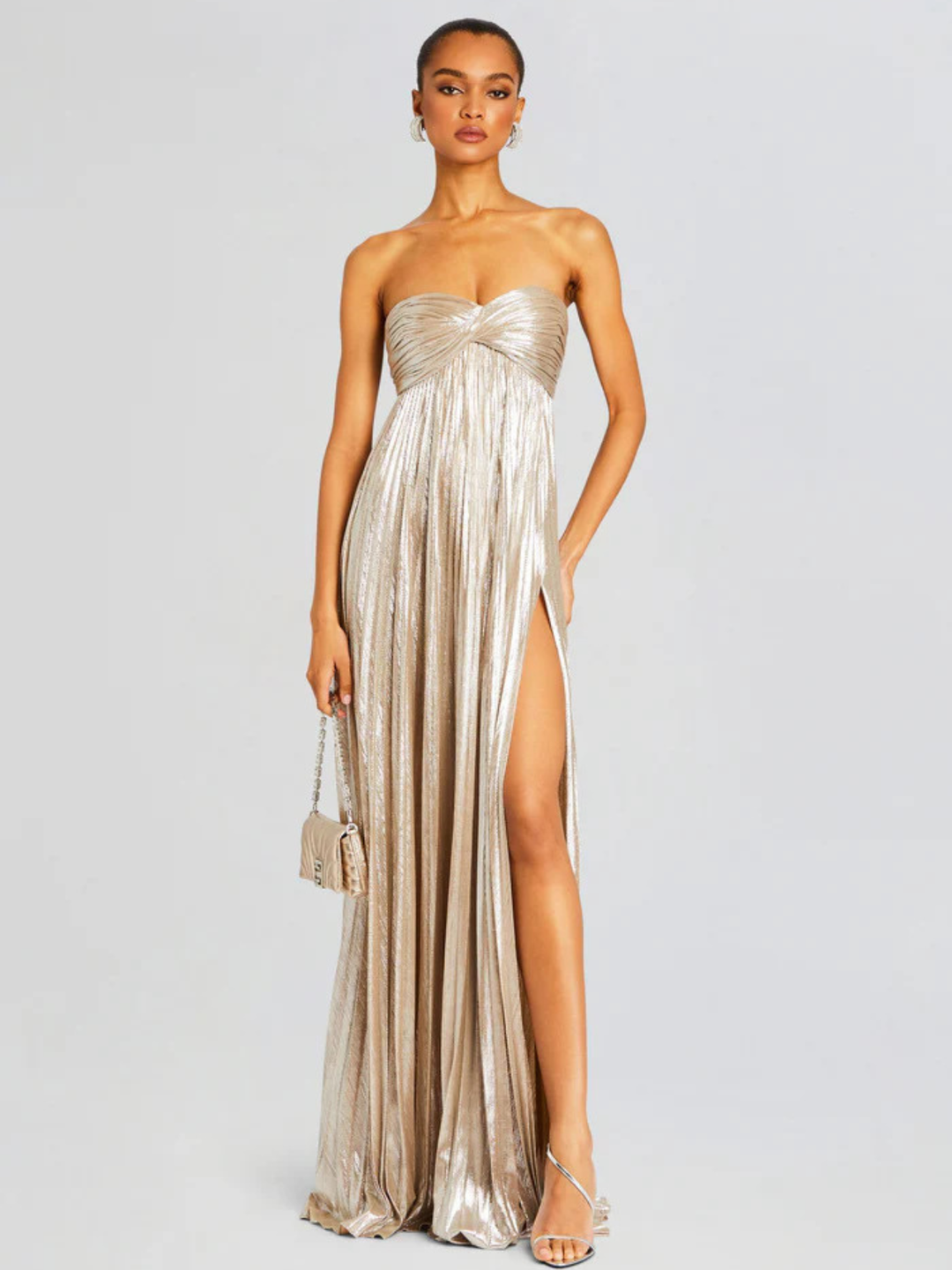 Robe Longue Plissée Bustier pour Femme de Soirée à Fente Haute
