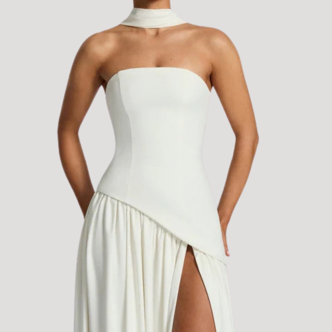 Abito lungo da donna con bustier e spacco elegante