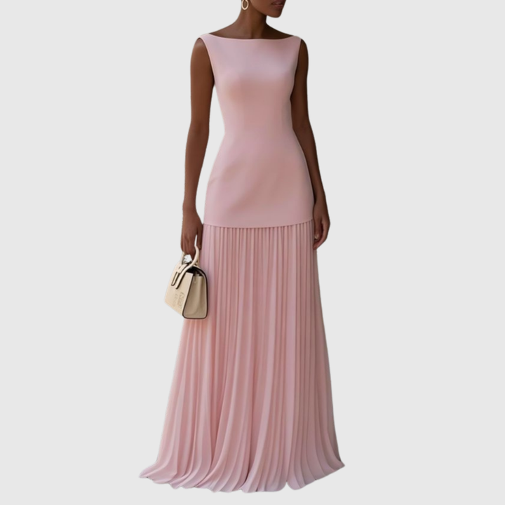 Robe Longue Plissée Élégante Sans Manches Pour Femme