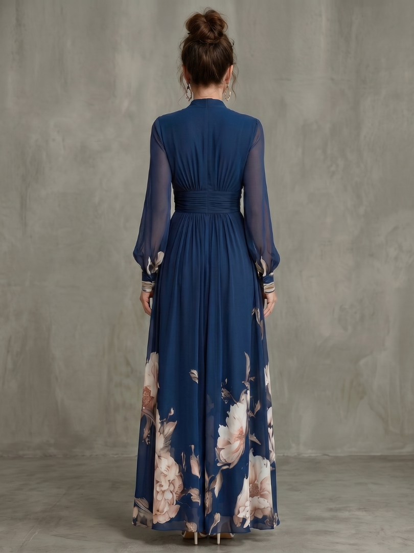 Robe Maxi Plissée Manches Voile pour Femme