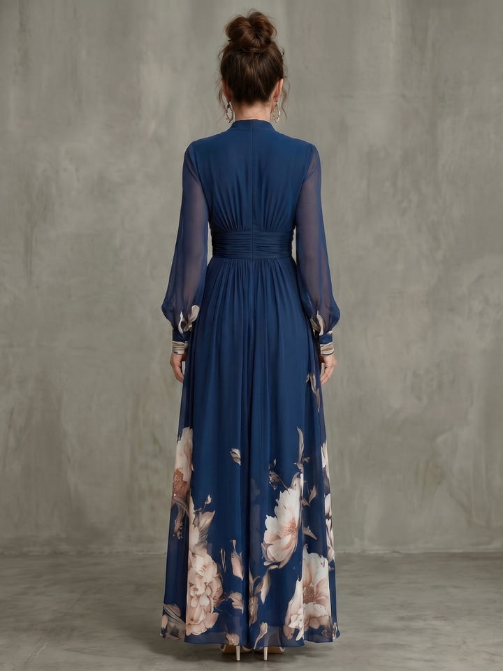 Robe Maxi Plissée Manches Voile pour Femme