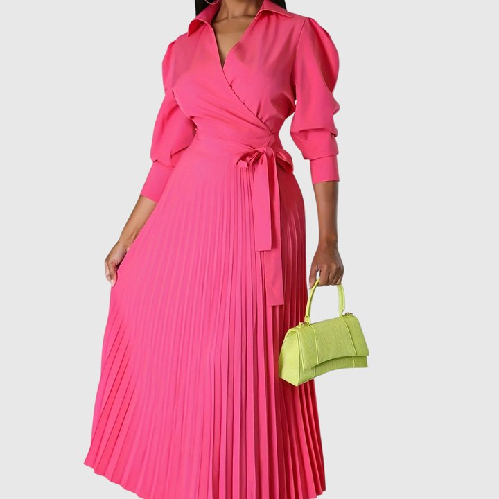 Robe Longue Cache-Cœur Femme Plissée avec Ceinture à Nouer