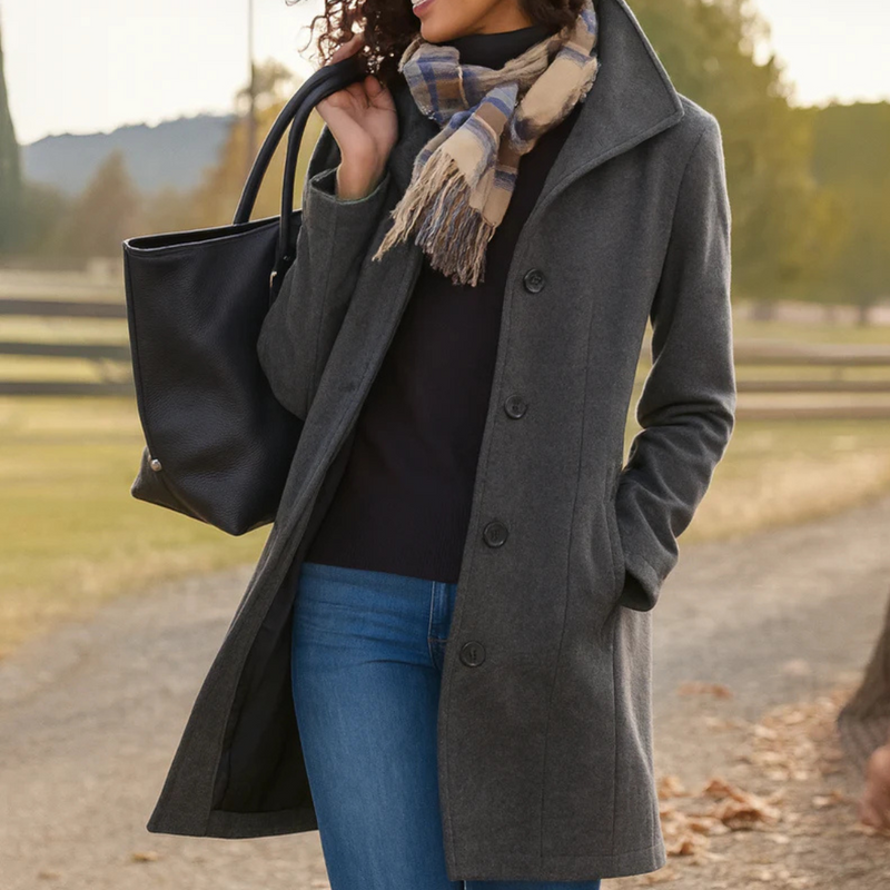 Manteau Long Femme Élégant avec Col Tailleur