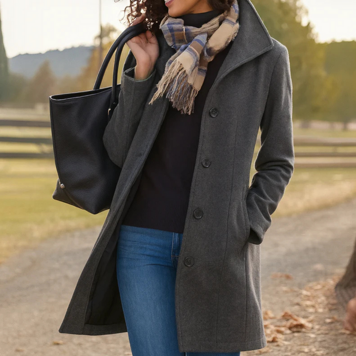 Manteau Long Femme Élégant avec Col Tailleur