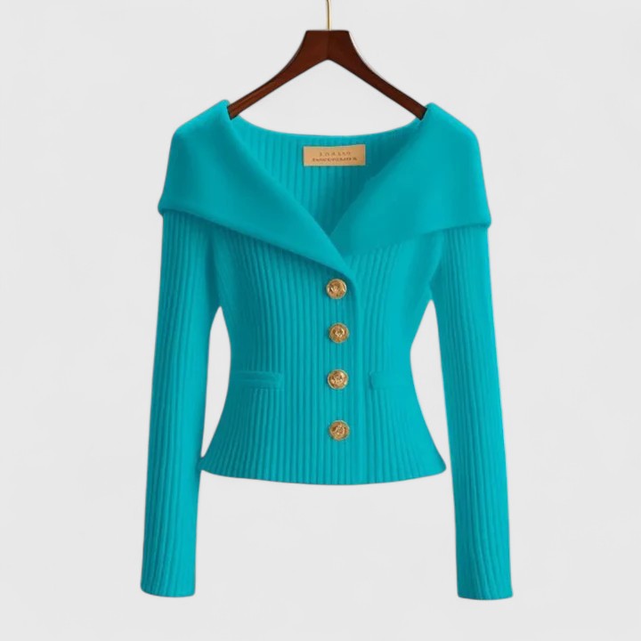 Cardigan Femme en Maille Côtelée à Boutons et Col Châle
