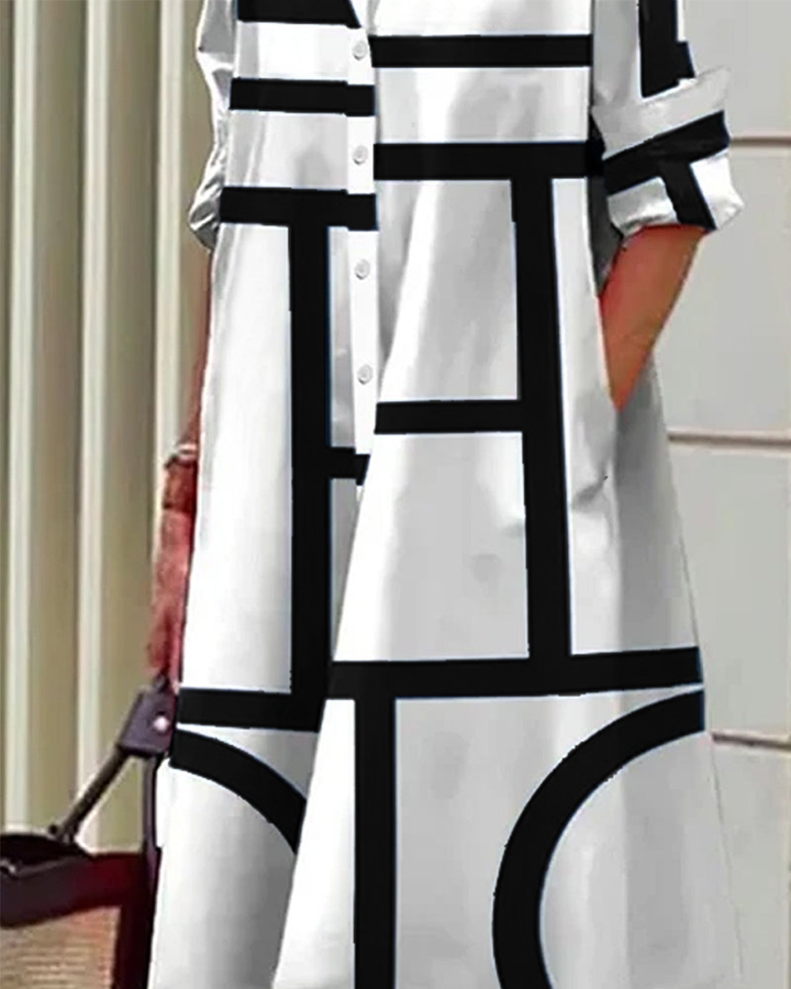 Robe Chemise à Motif Géométrique et Col Pour Femme