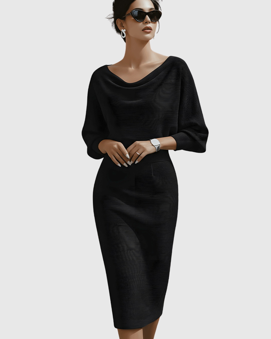 Robe Midi Femme à Manches Longues Ajustée