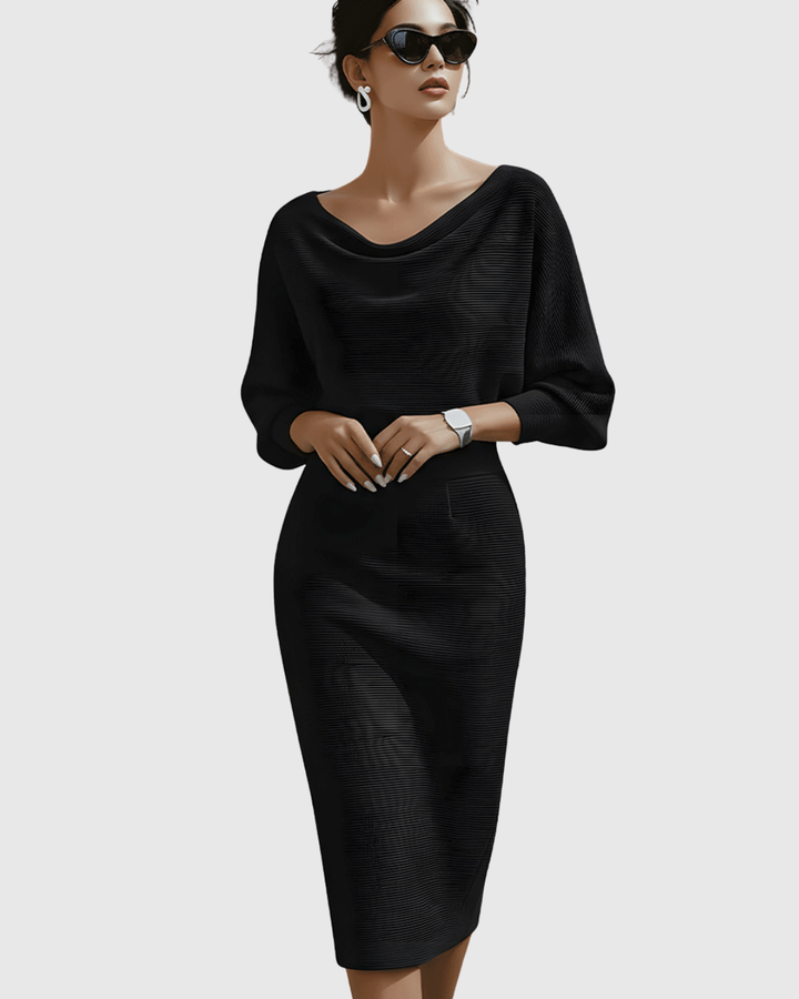 Robe Midi Femme à Manches Longues Ajustée