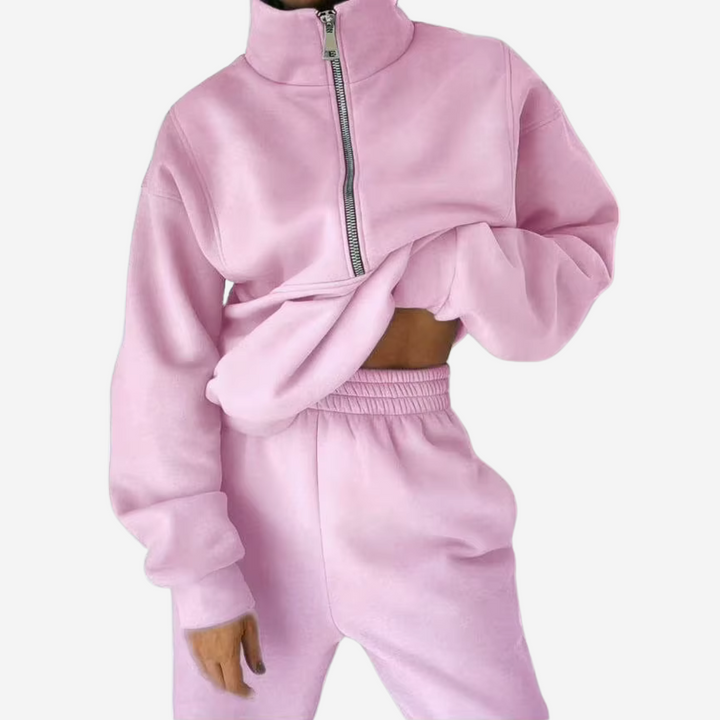 Ensemble de Survêtement en Polaire à Demi-Zip Pour Femme