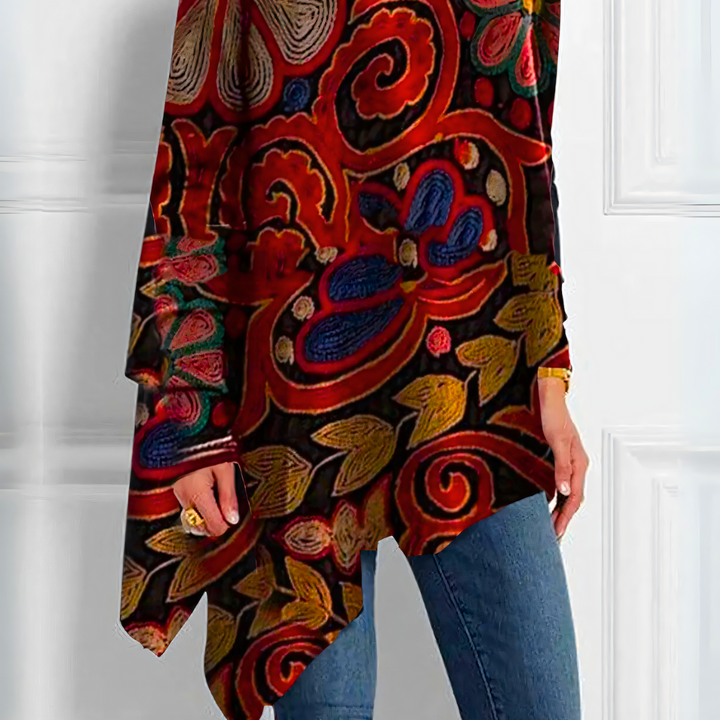 Túnica de mujer con cuello alto y estampado floral gráfico