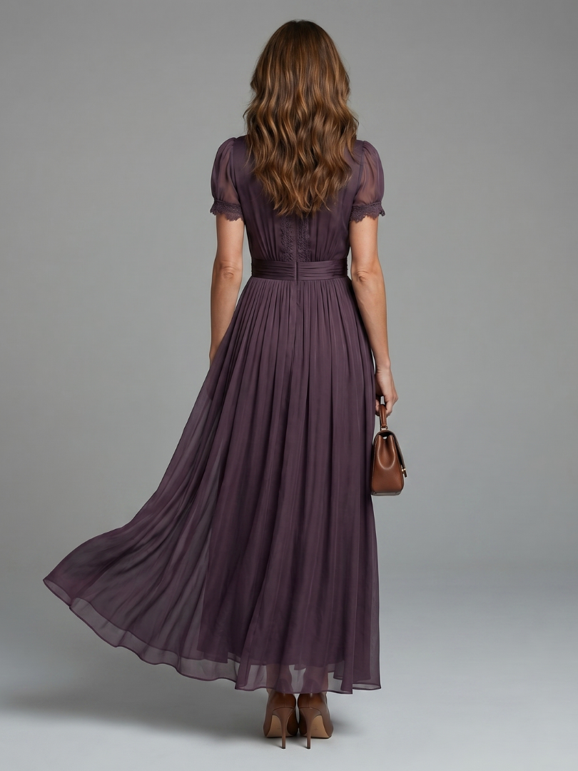 Robe Maxi Femme à Taille Froncée et Détail Goutte d’Eau