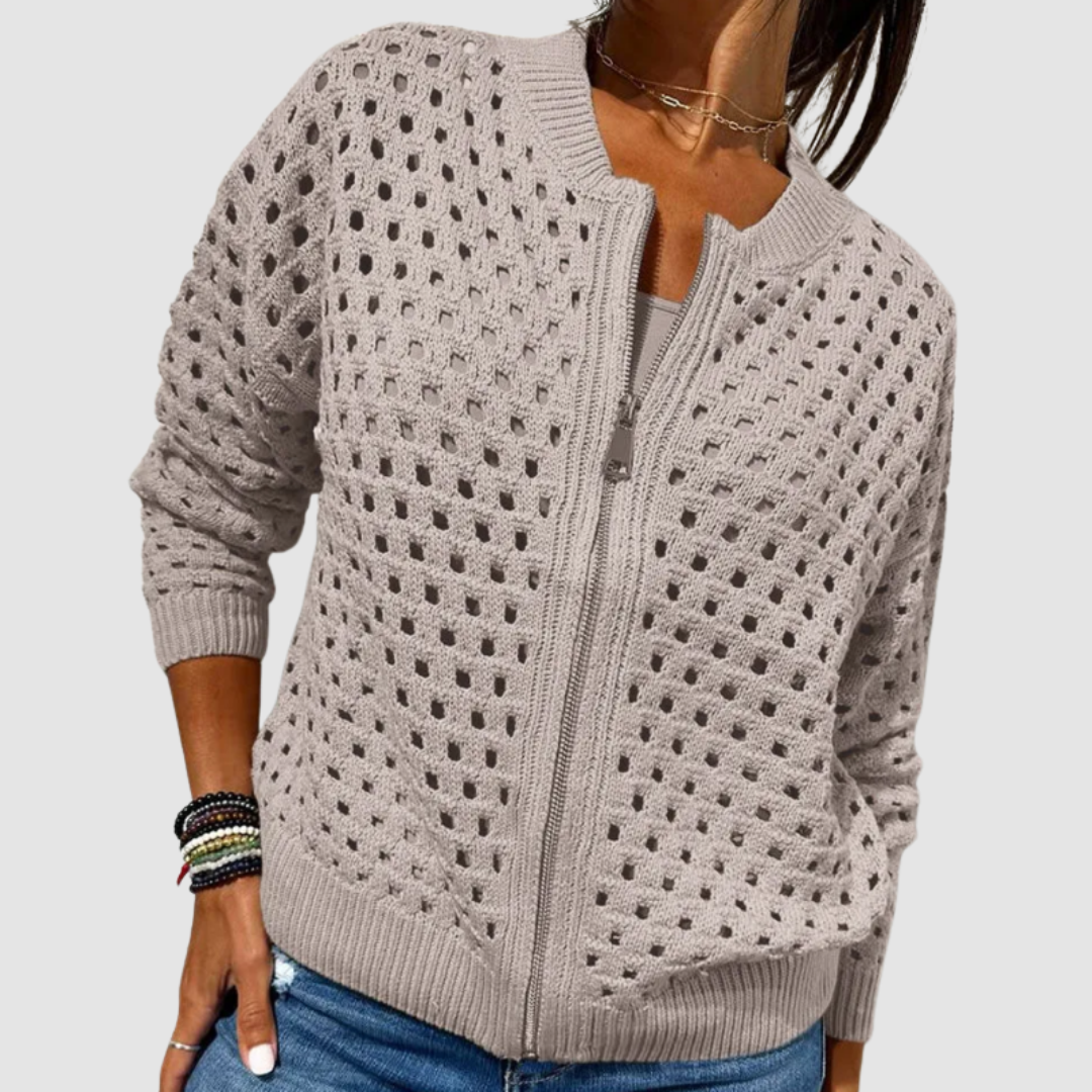 Cardigan traforato con cerniera da donna e versatile