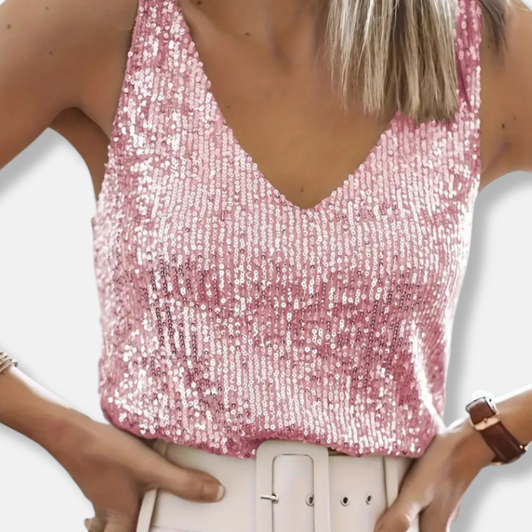 Dámský třpytivý top s výstřihem do V, slavnostní elegance