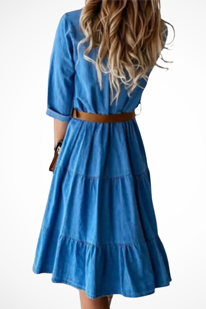 Robe Chemise Midi Fluide à Volants Élégante pour Femme