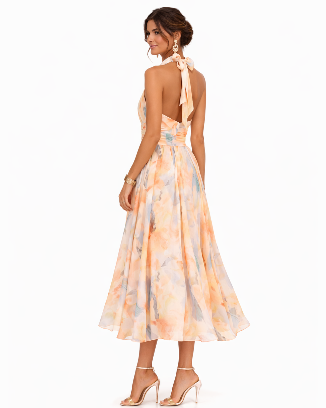 Robe maxi col halter aquarelle pour femme