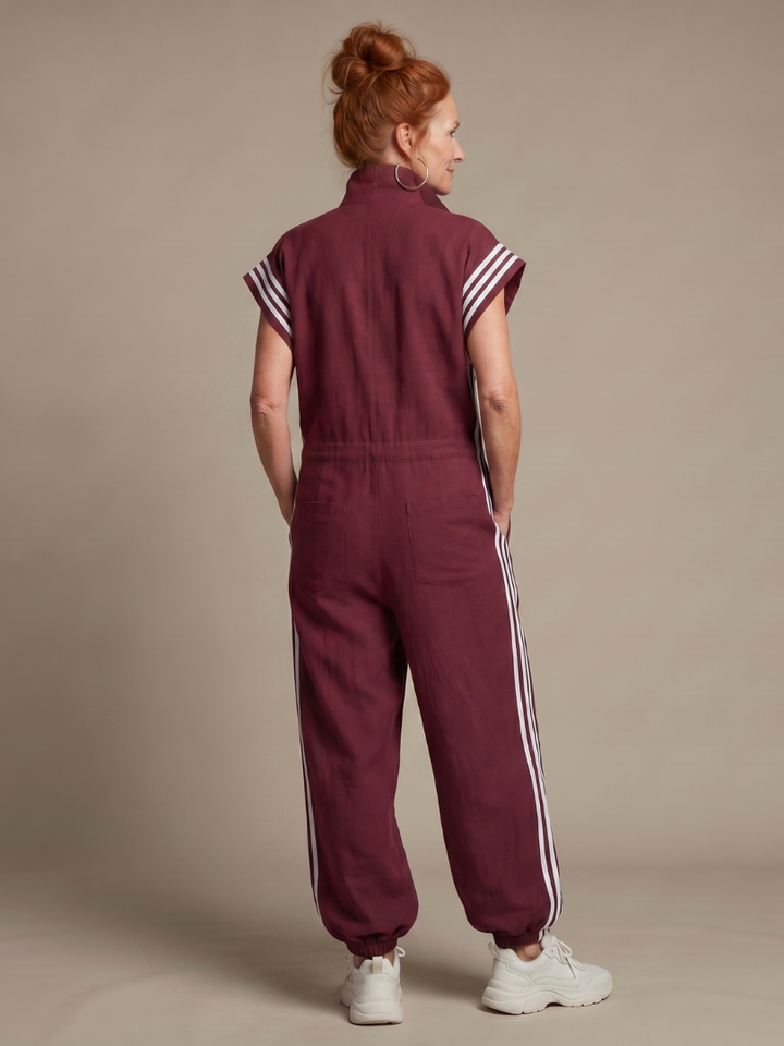 Mono para mujer de corte con cremallera y rayas deportivas