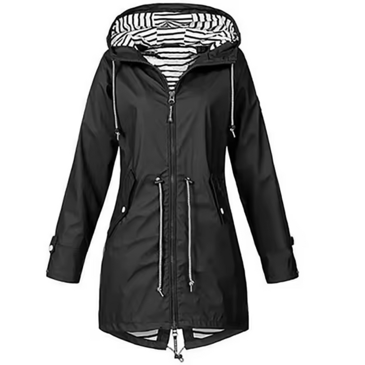 Parka da donna lunga impermeabile con cappuccio e vita regolabile