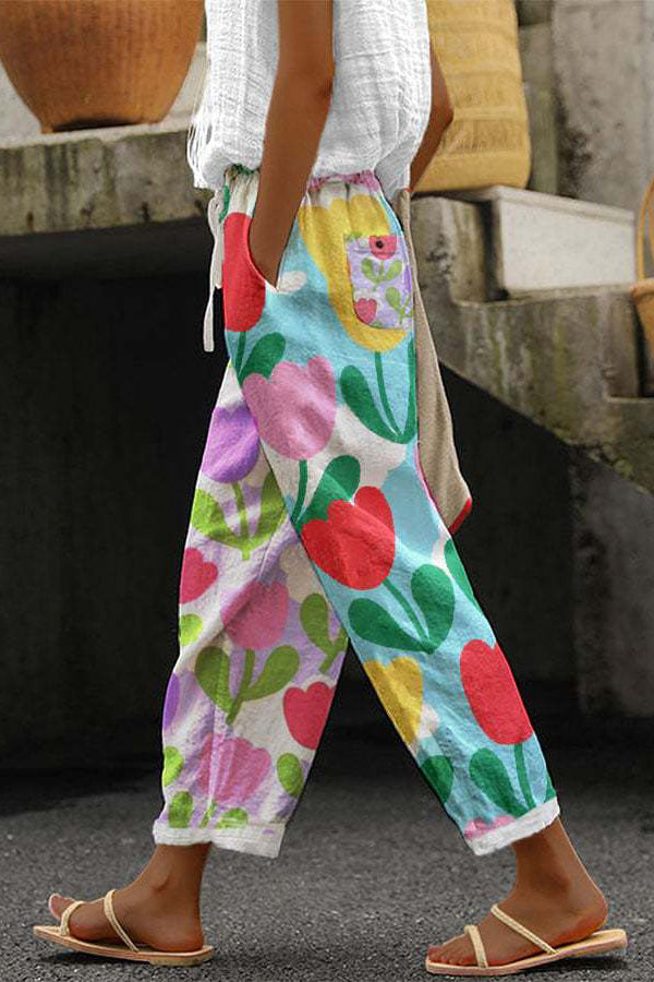 Pantalon Femme Fluide à Motifs Style Coloré