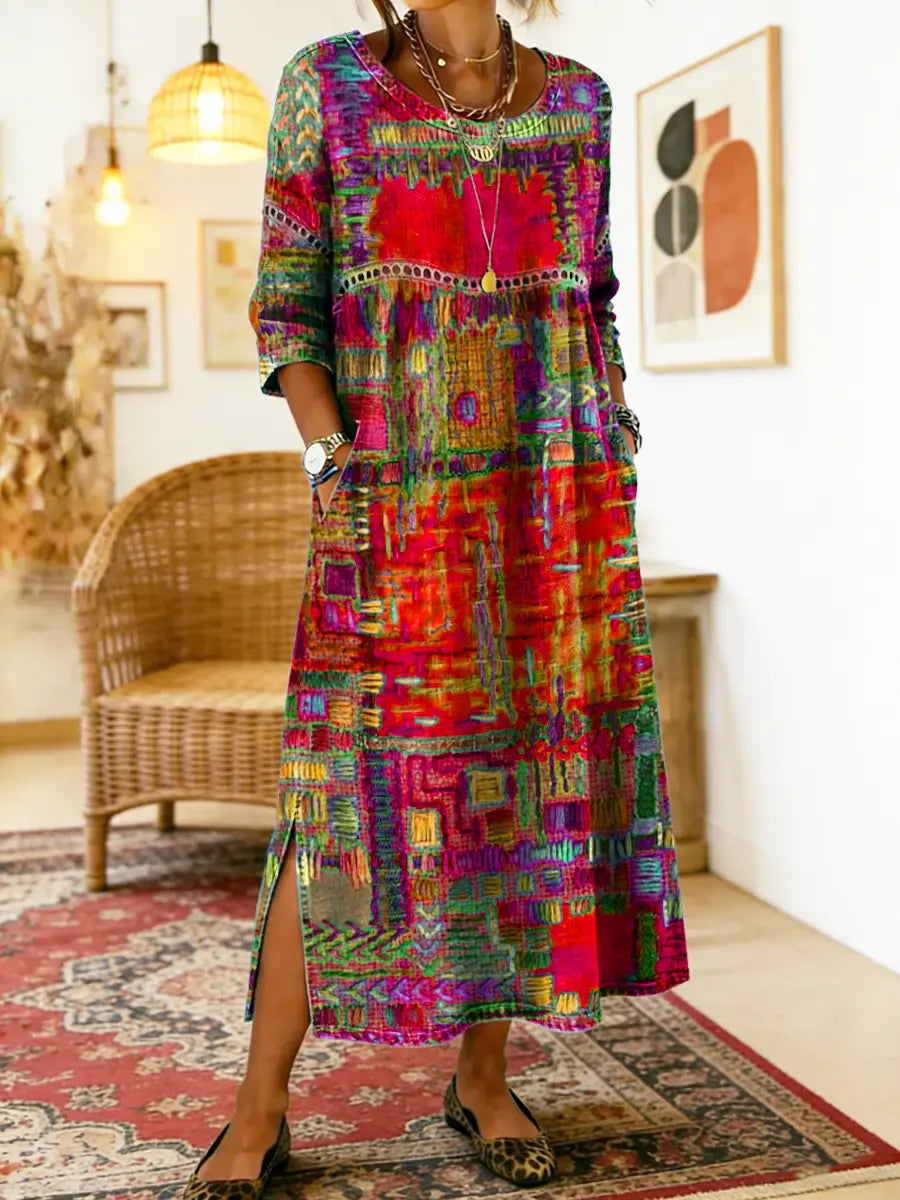 Robe imprimée patchwork ethnique femme