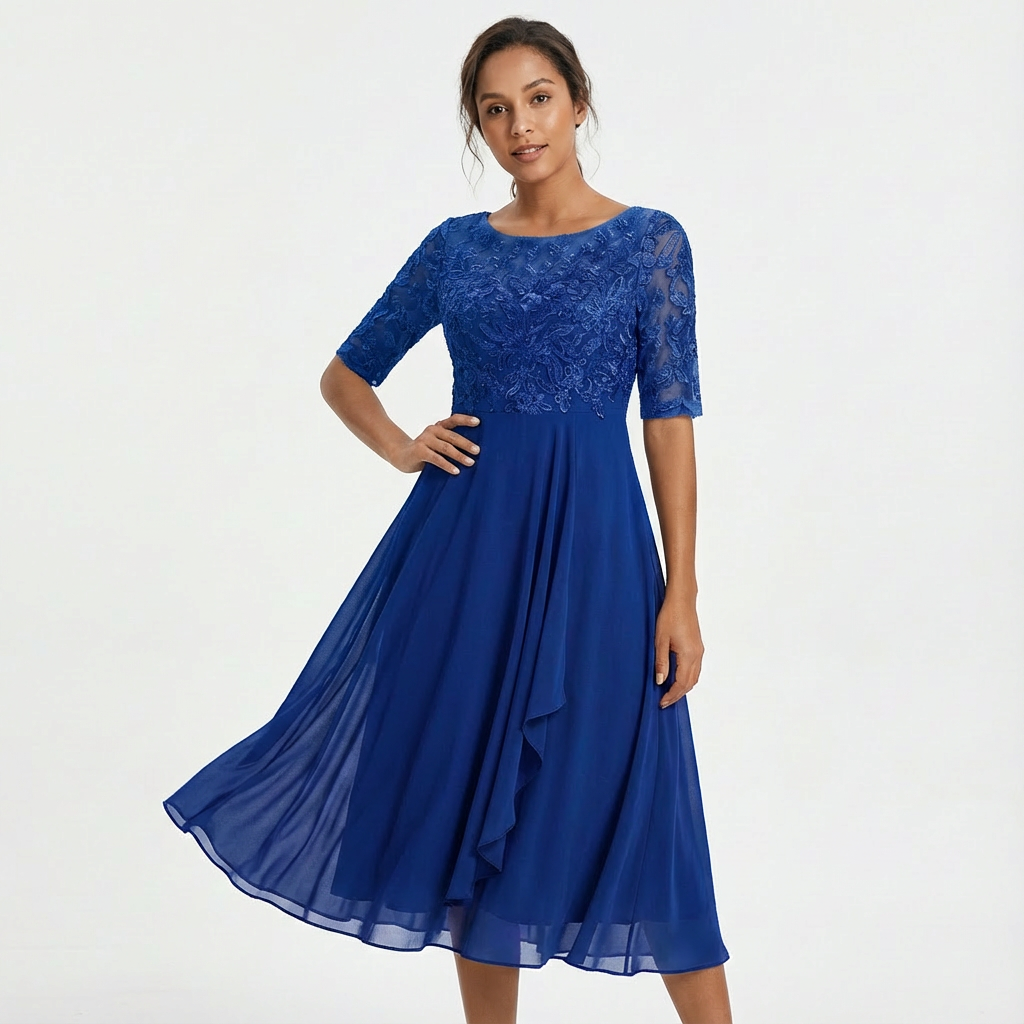 Eliza Women's Midi Lace Ceremony Dress with Mid-Length Sleeves – Marlovale