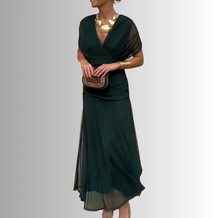 Abito lungo drappeggiato con scollo a V da donna