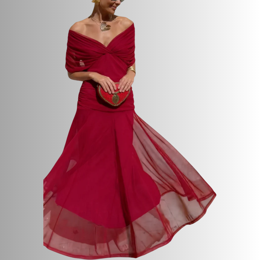 Abito lungo drappeggiato con scollo a V da donna