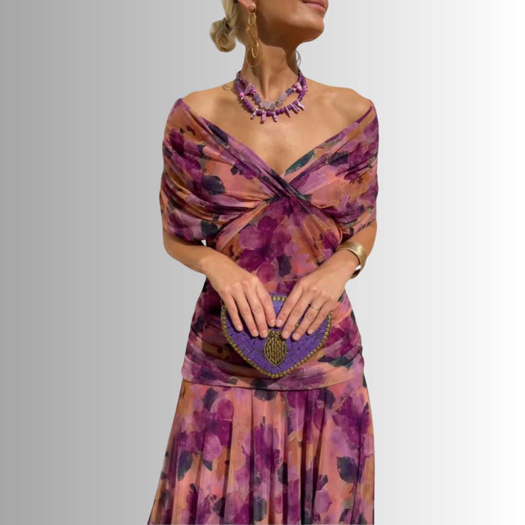 Abito lungo drappeggiato con scollo a V da donna