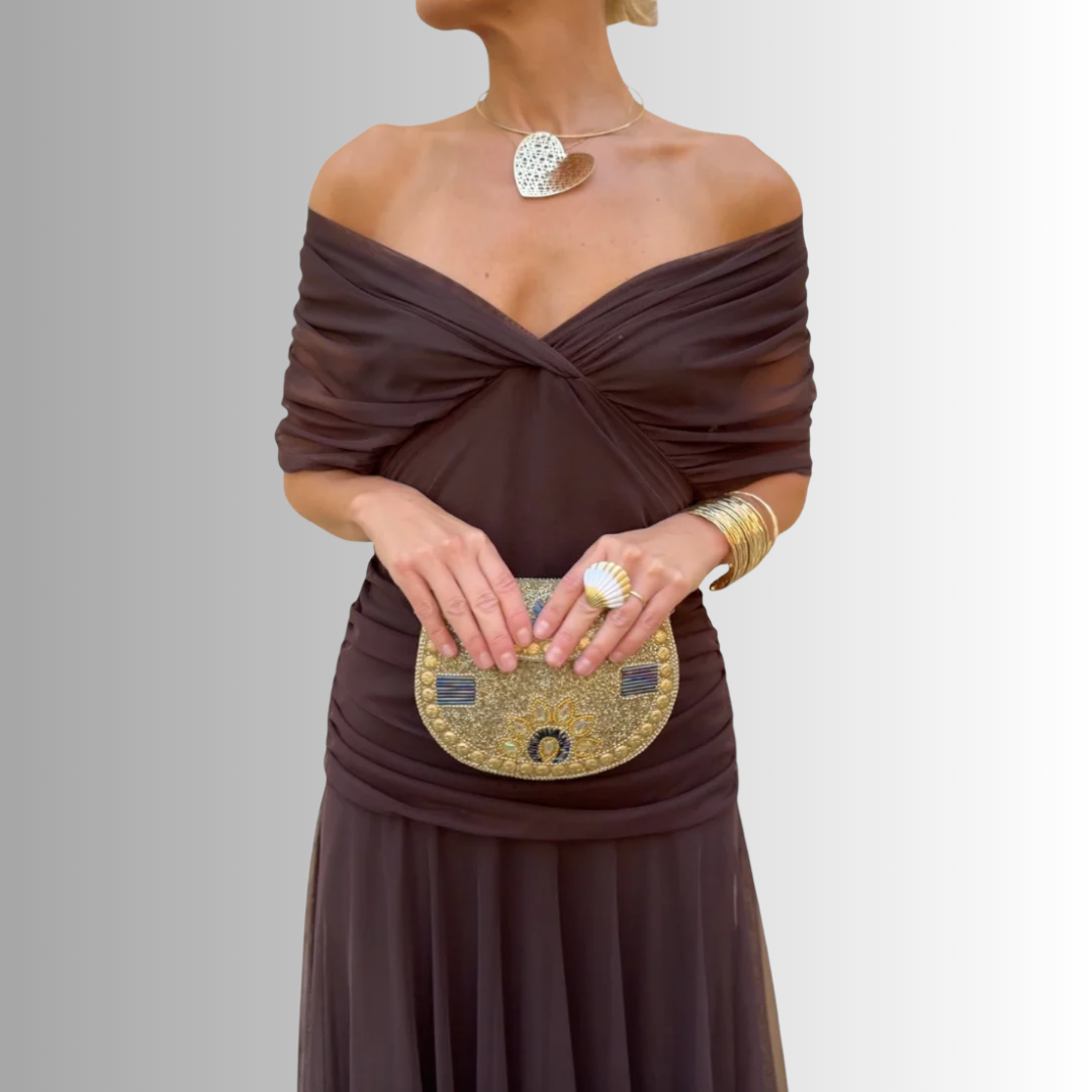 Abito lungo drappeggiato con scollo a V da donna
