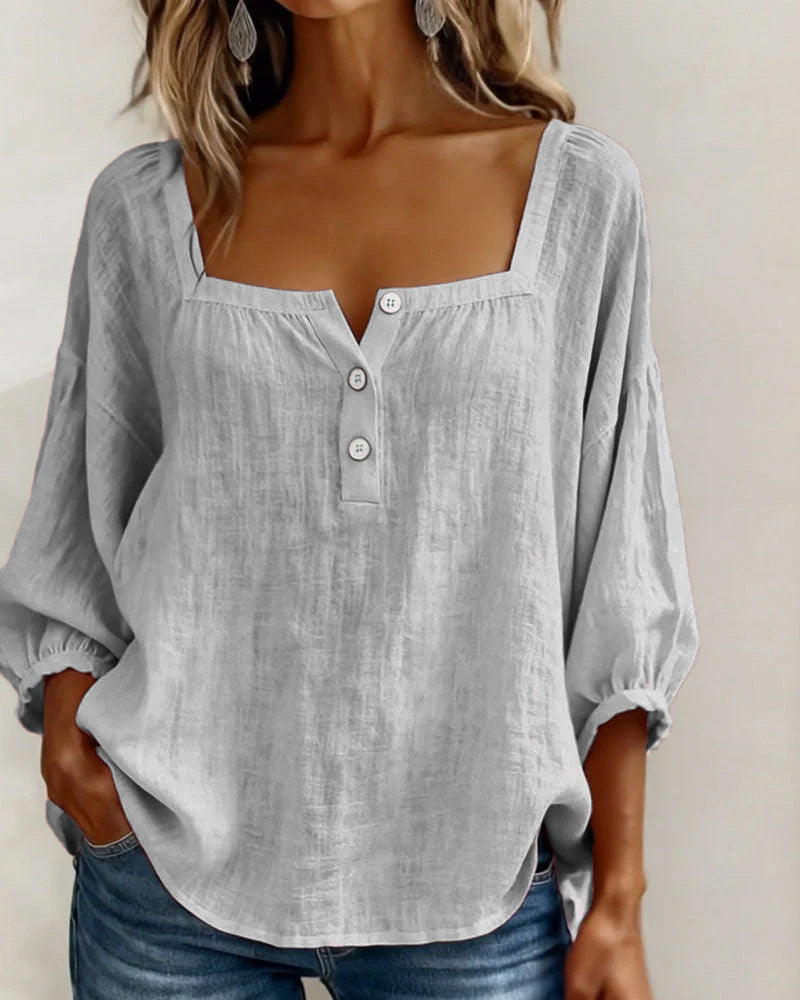 Blusa donna con scollo quadrato e maniche a sbuffo