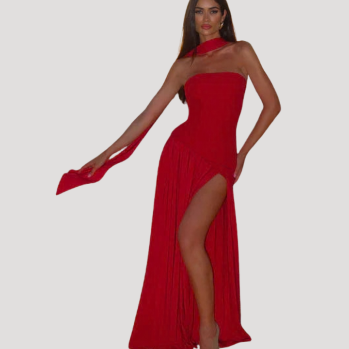 Abito lungo da donna con bustier e spacco elegante