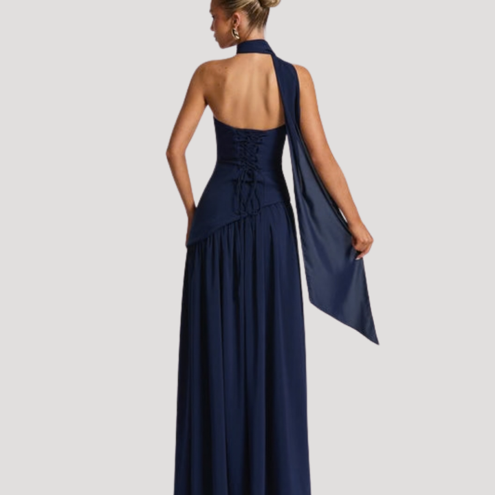 Abito lungo da donna con bustier e spacco elegante
