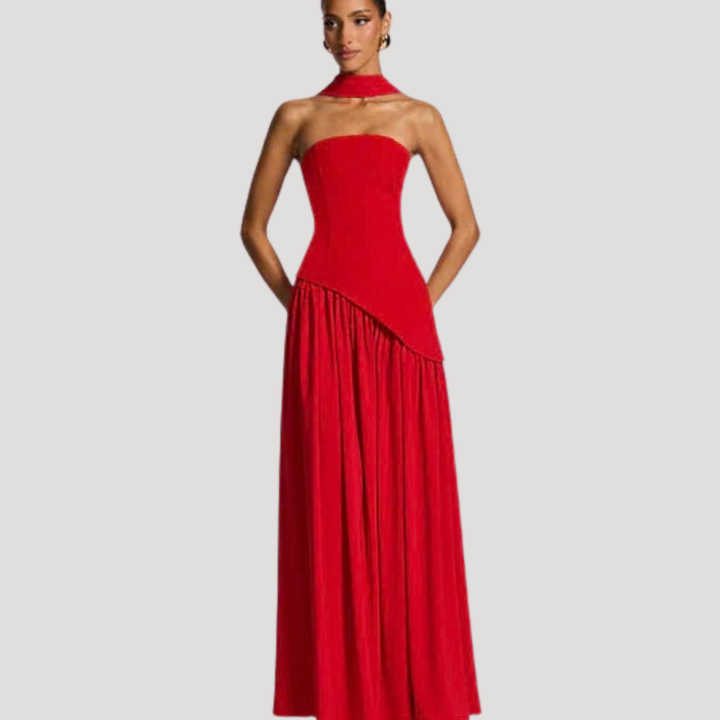 Abito lungo da donna con bustier e spacco elegante