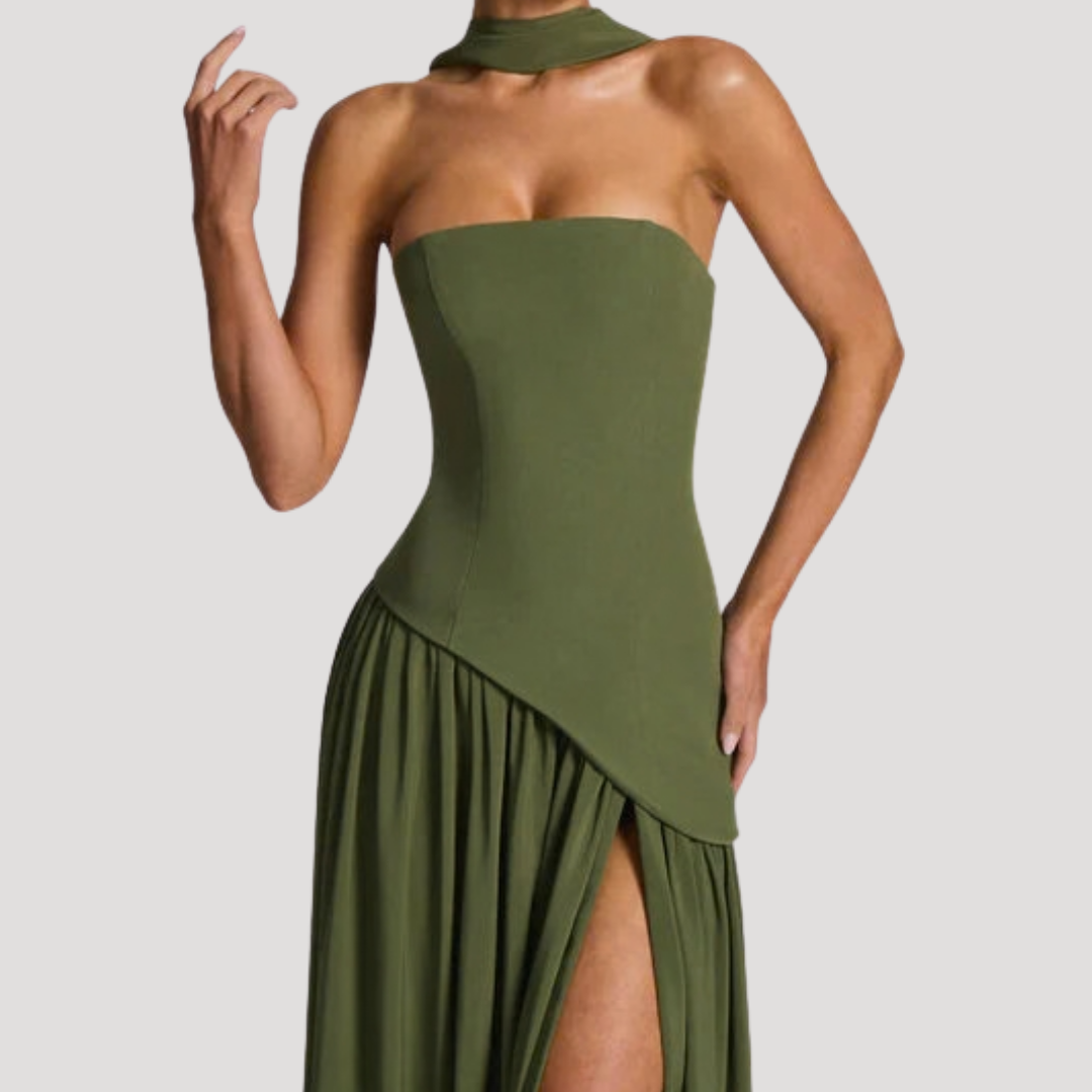 Abito lungo da donna con bustier e spacco elegante