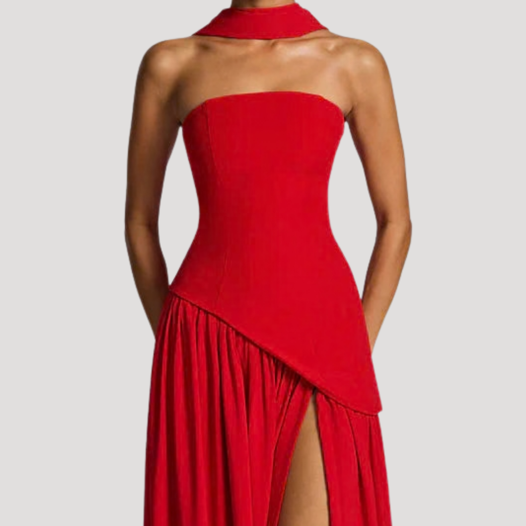 Abito lungo da donna con bustier e spacco elegante