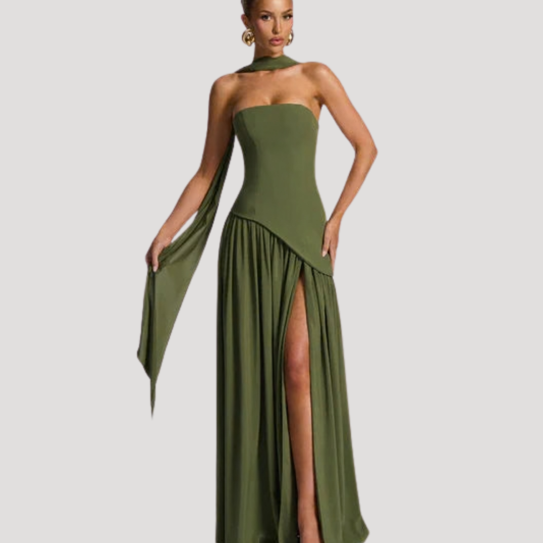 Abito lungo da donna con bustier e spacco elegante