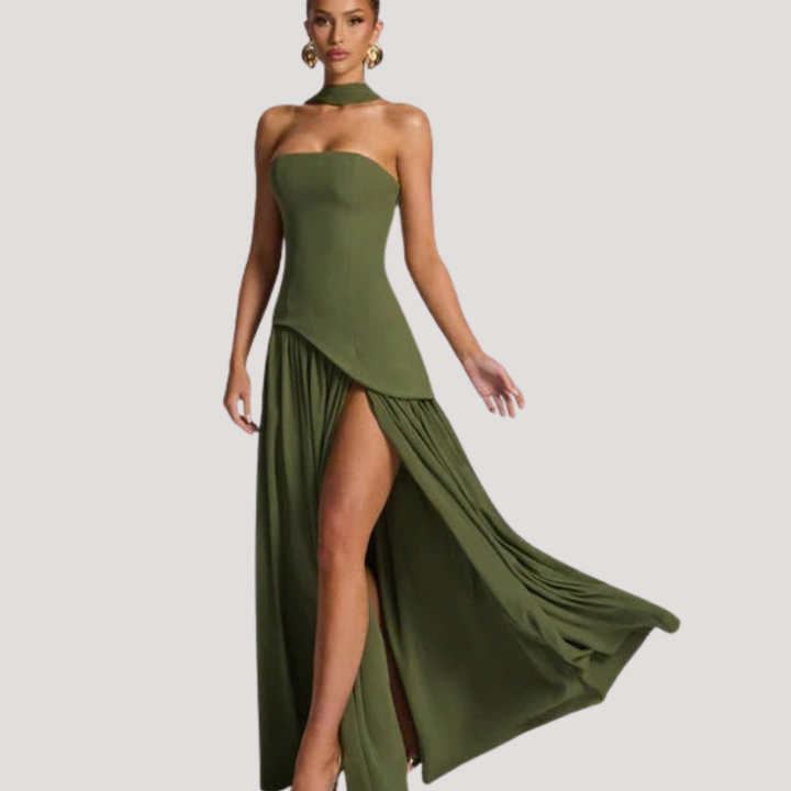 Abito lungo da donna con bustier e spacco elegante