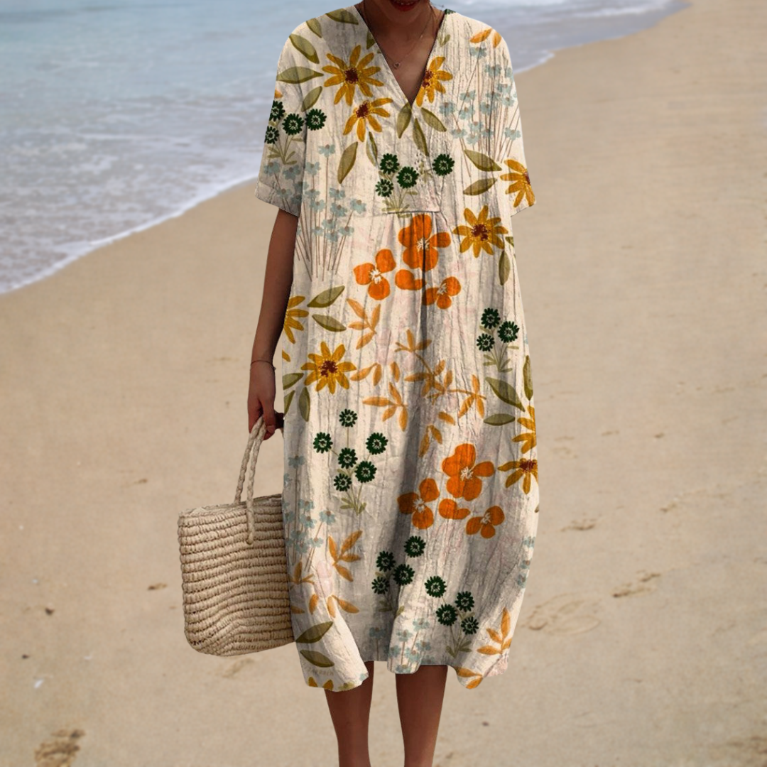 Vestido midi para mujer con estampado floral vintage