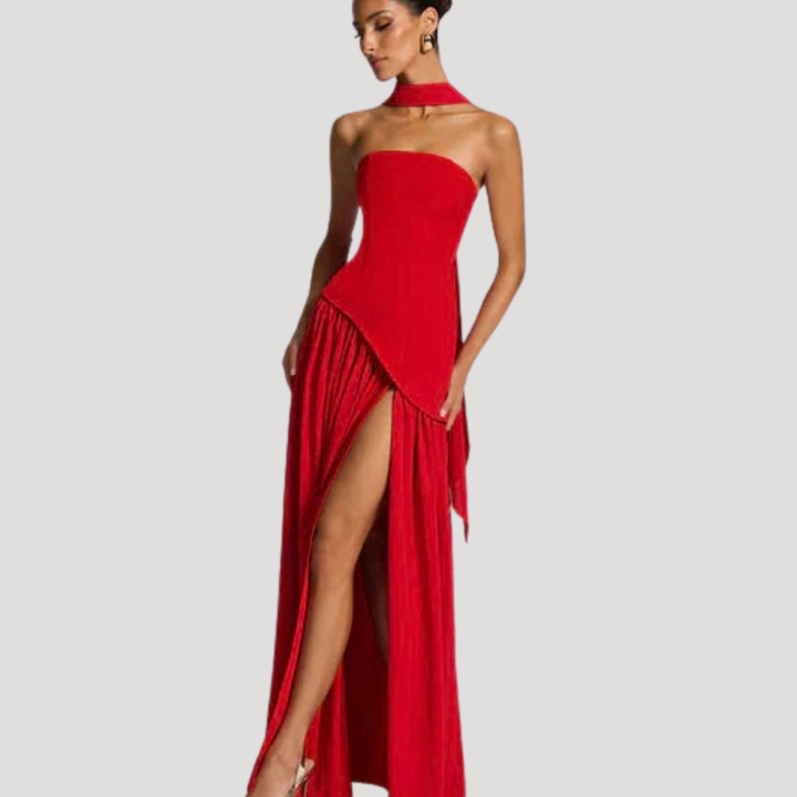 Abito lungo da donna con bustier e spacco elegante