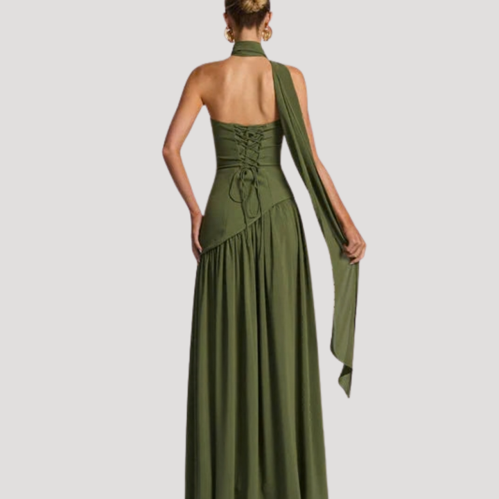 Abito lungo da donna con bustier e spacco elegante