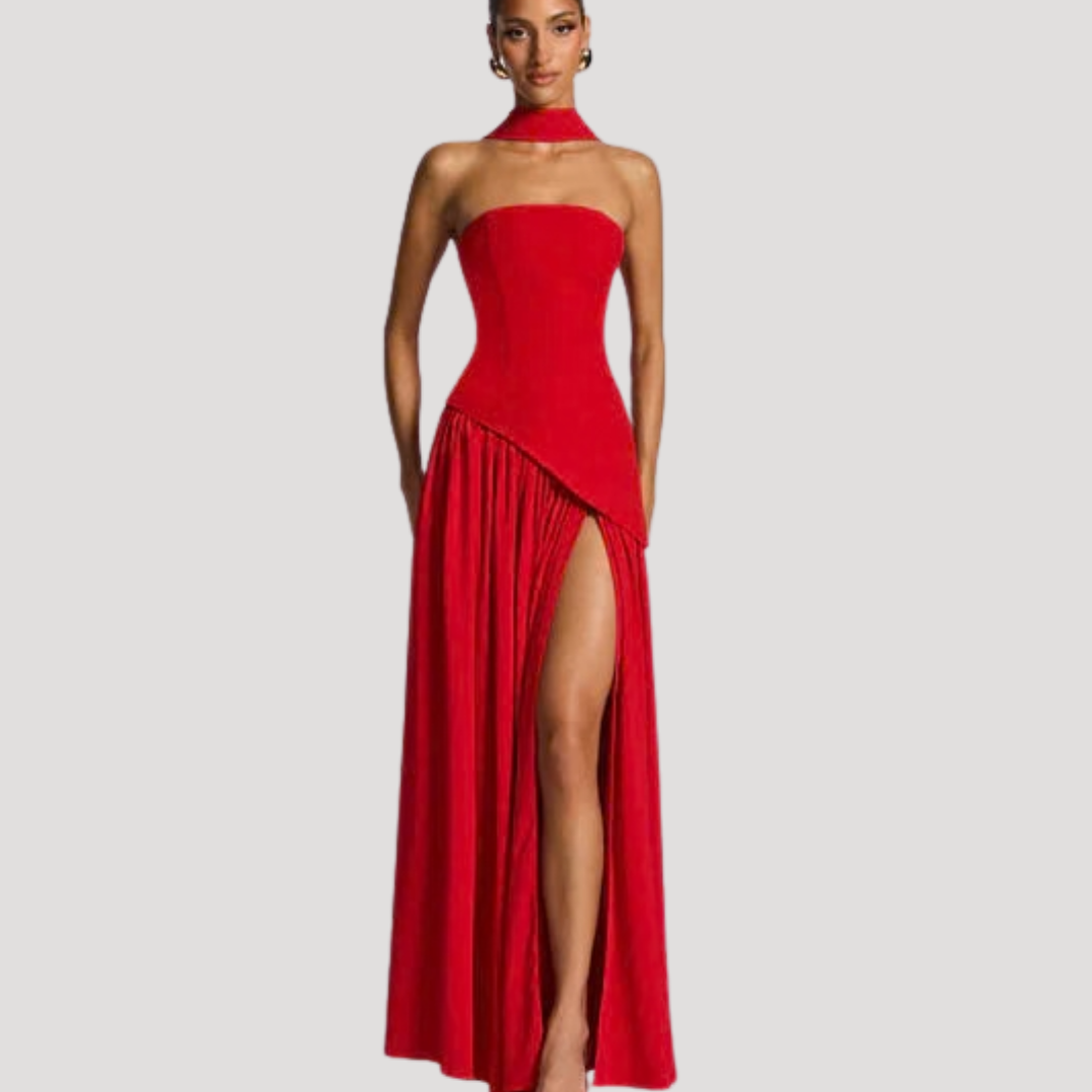 Abito lungo da donna con bustier e spacco elegante