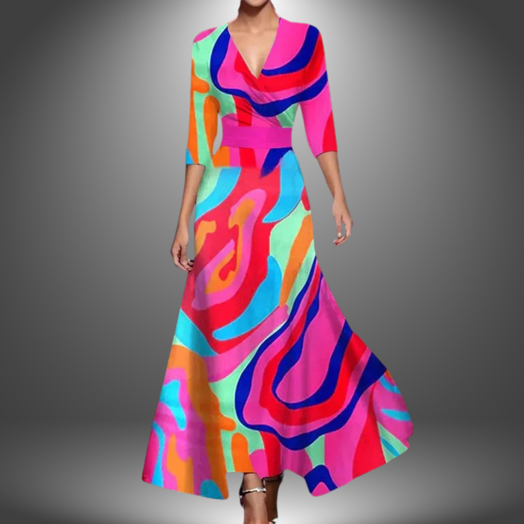 Abito lungo bohemien con scollo a V da donna