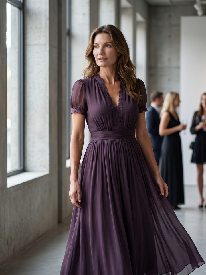 Robe Maxi Femme à Taille Froncée et Détail Goutte d’Eau