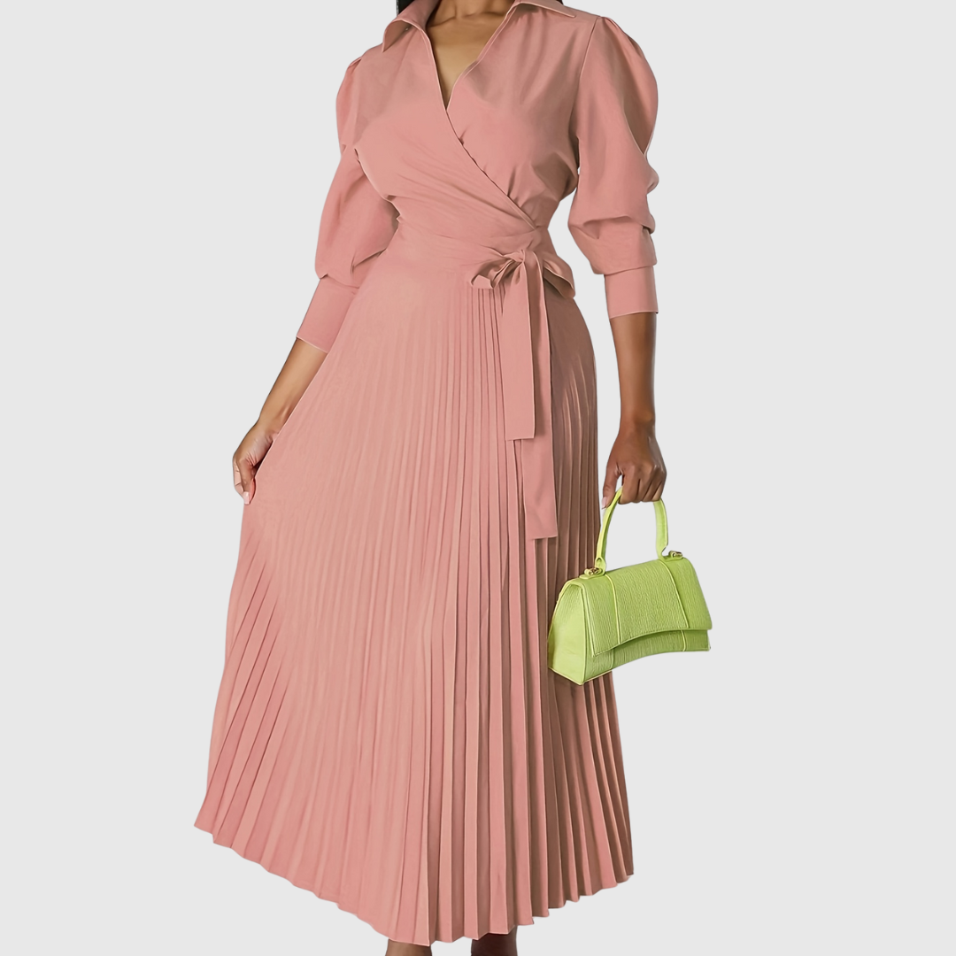 Robe Longue Cache-Cœur Femme Plissée avec Ceinture à Nouer