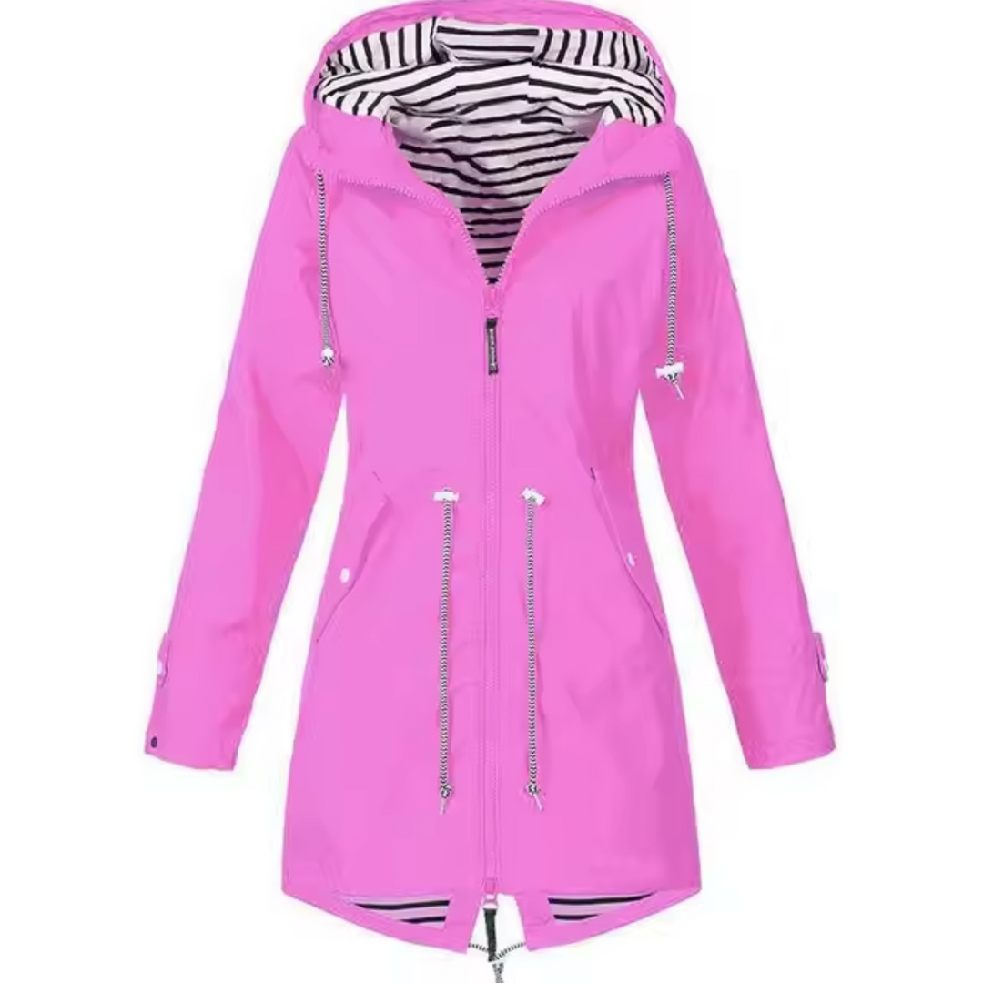 Parka da donna lunga impermeabile con cappuccio e vita regolabile