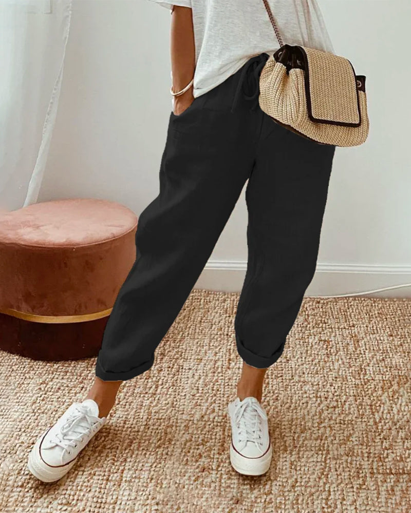 Pantaloni da donna alla caviglia con vita con coulisse