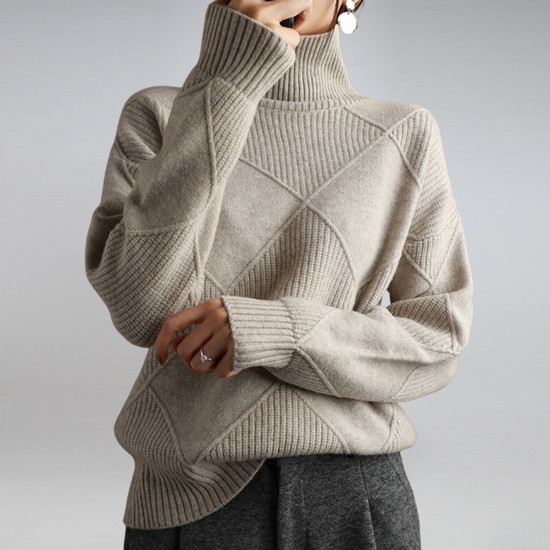 Pull Motif Géométrique Femme Col Roulé