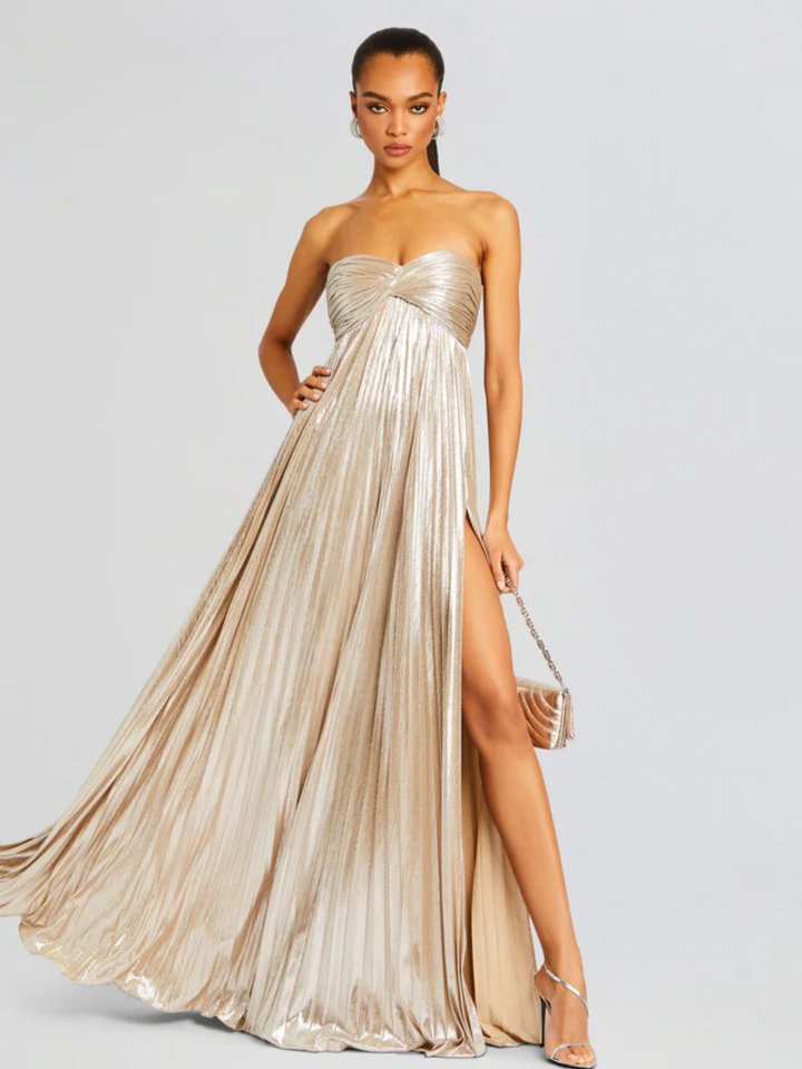 Robe Longue Plissée Bustier pour Femme de Soirée à Fente Haute